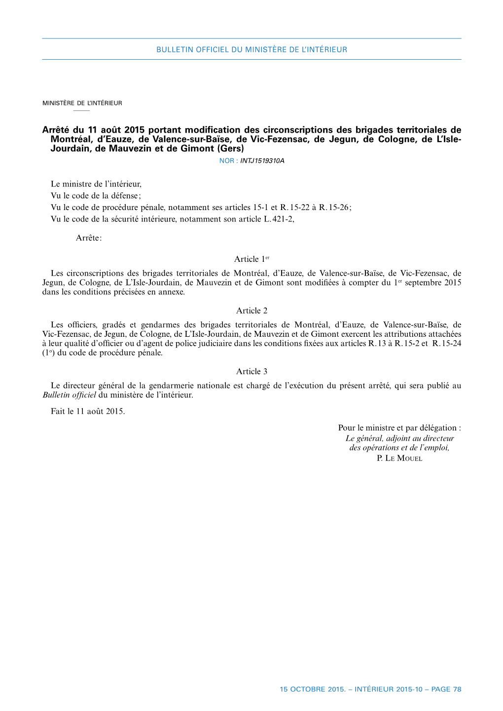 Arrêté Du 11 Août 2015 Portant Modification Des Circonscriptions