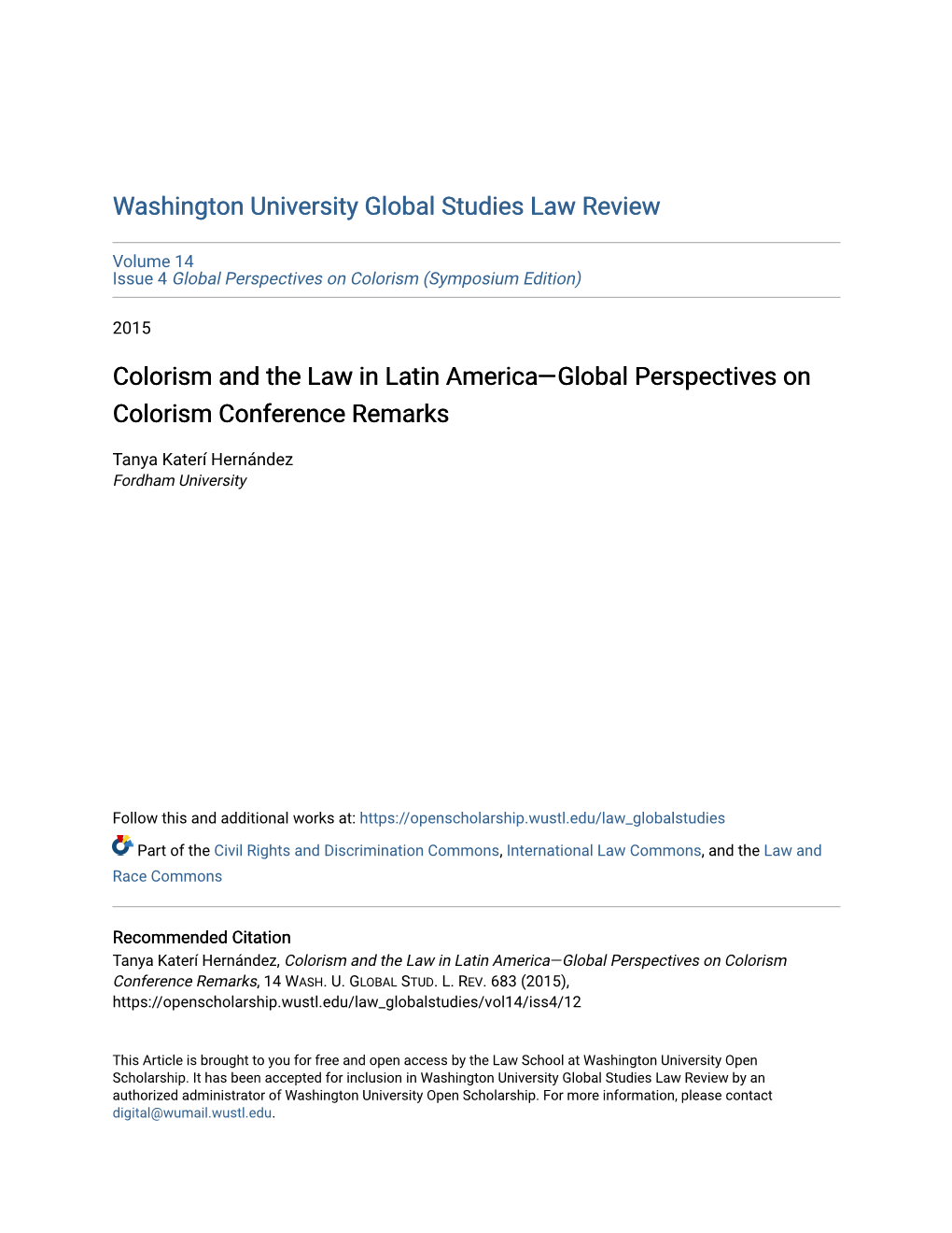 Colorism and the Law in Latin America—Global Perspectives on Colorism Conference Remarks