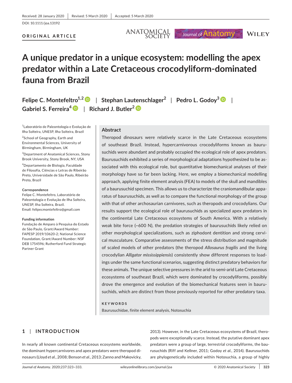 Modelling the Apex Predator Within a Late Cretaceous Crocodyliform-Dominated Fauna from Brazil