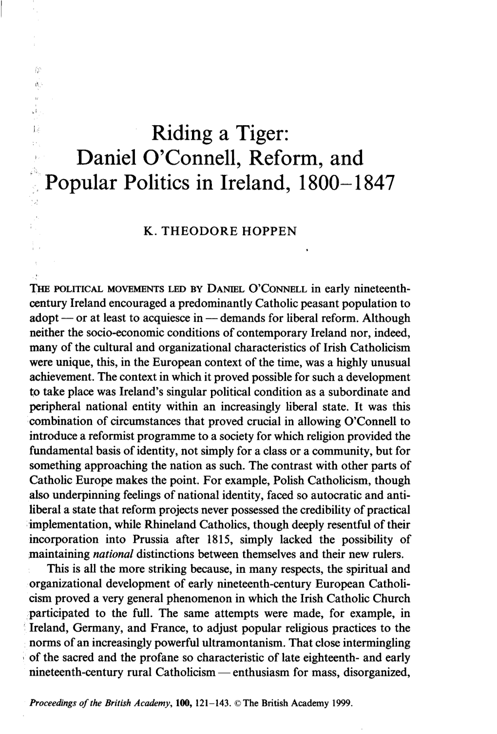 Daniel O'connell, Reform, and Popular Politics in Ireland, 1800