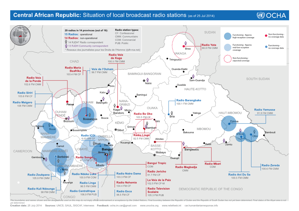 Central African Republic: Situation of Local Broadcast Radio Stations (As of 25 Jul 2014)