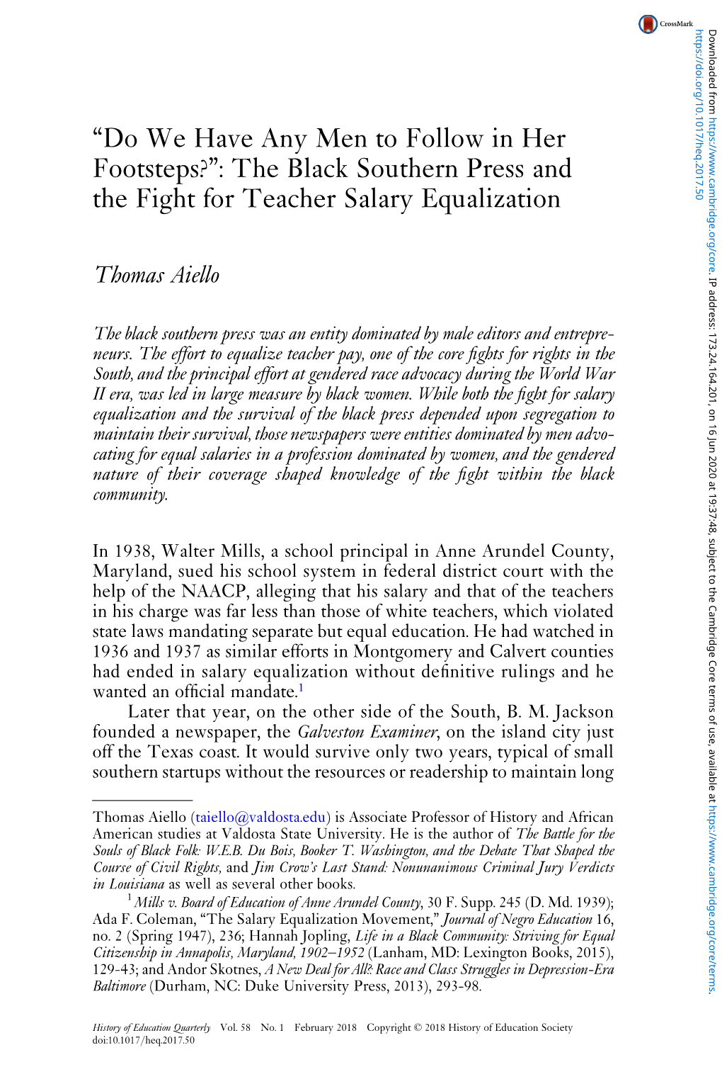 “Do We Have Any Men to Follow in Her Footsteps?”: the Black Southern Press and the Fight for Teacher Salary Equalization