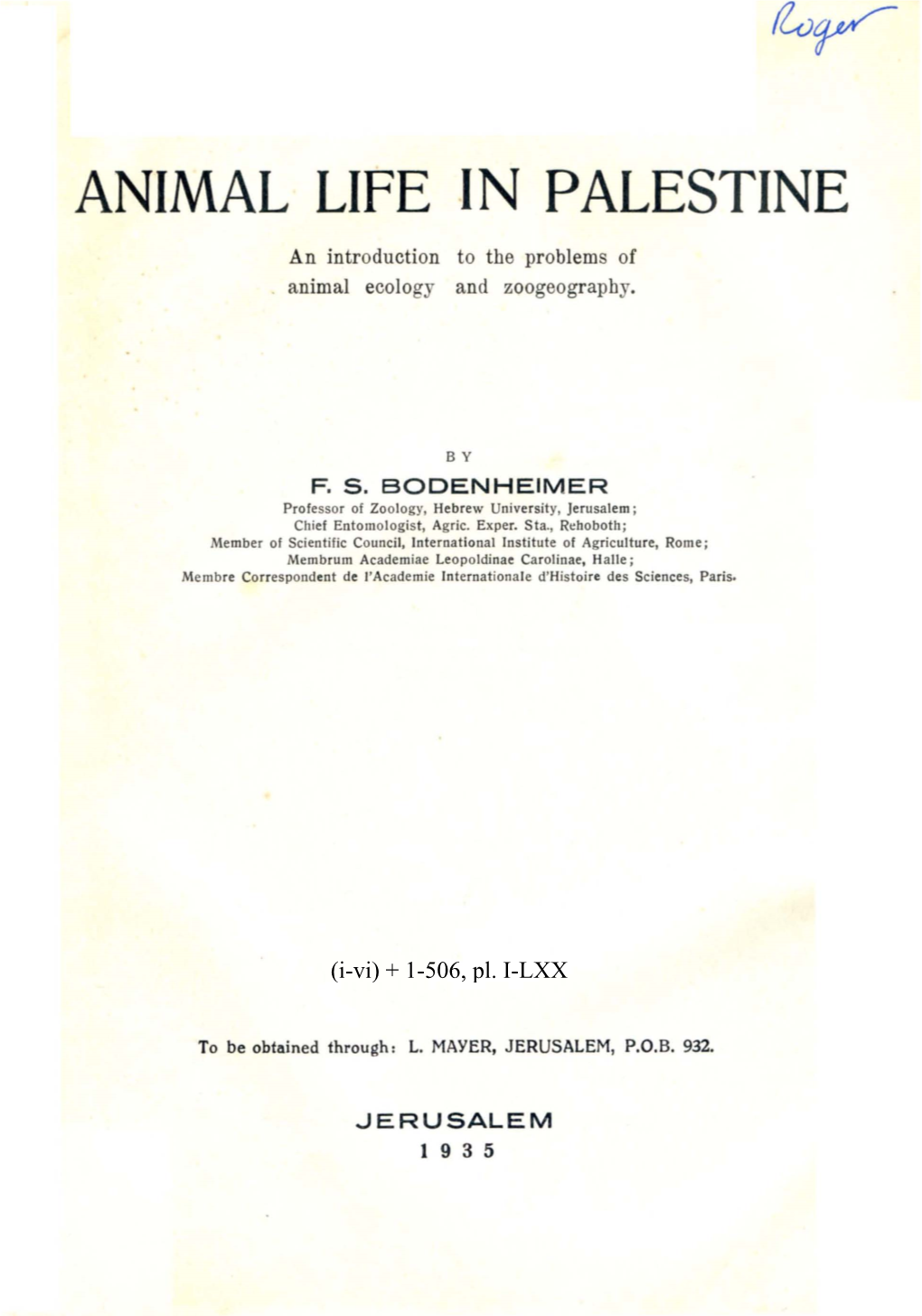 Animal Life in Palestine