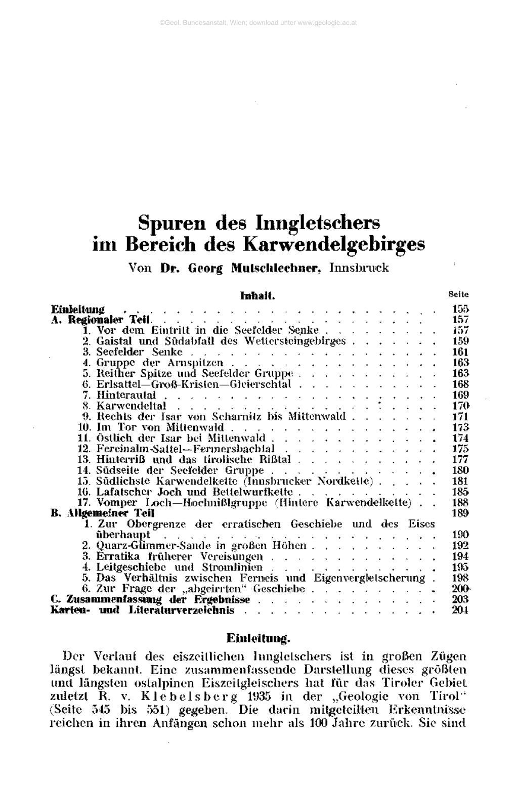 Spuren Des Inngletschers Im Bereich Des Karwendelgebirges Von Dr