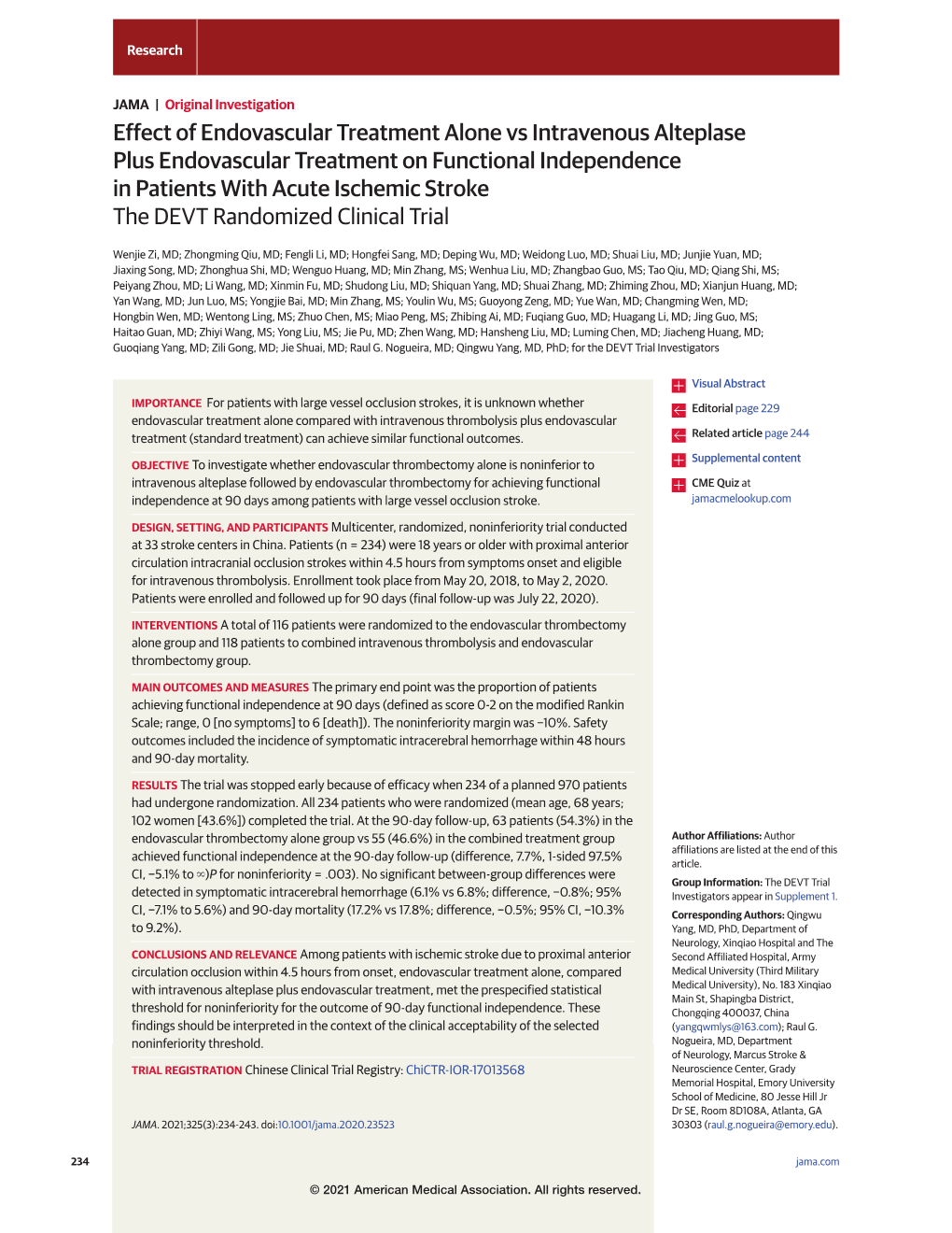 Effect of Endovascular Treatment Alone Vs Intravenous