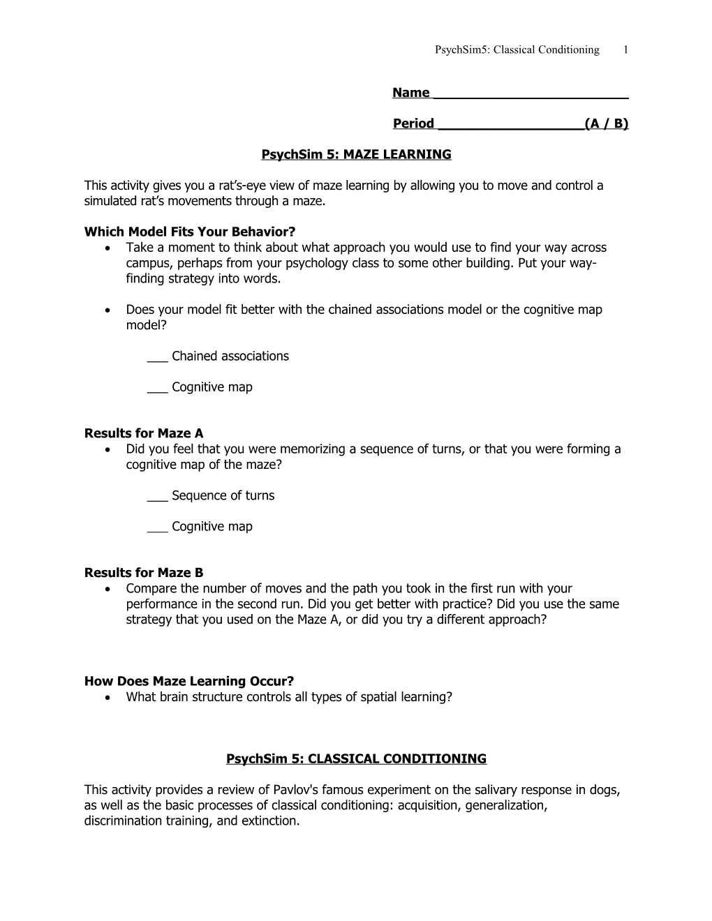 Psychsim 5: MAZE LEARNING