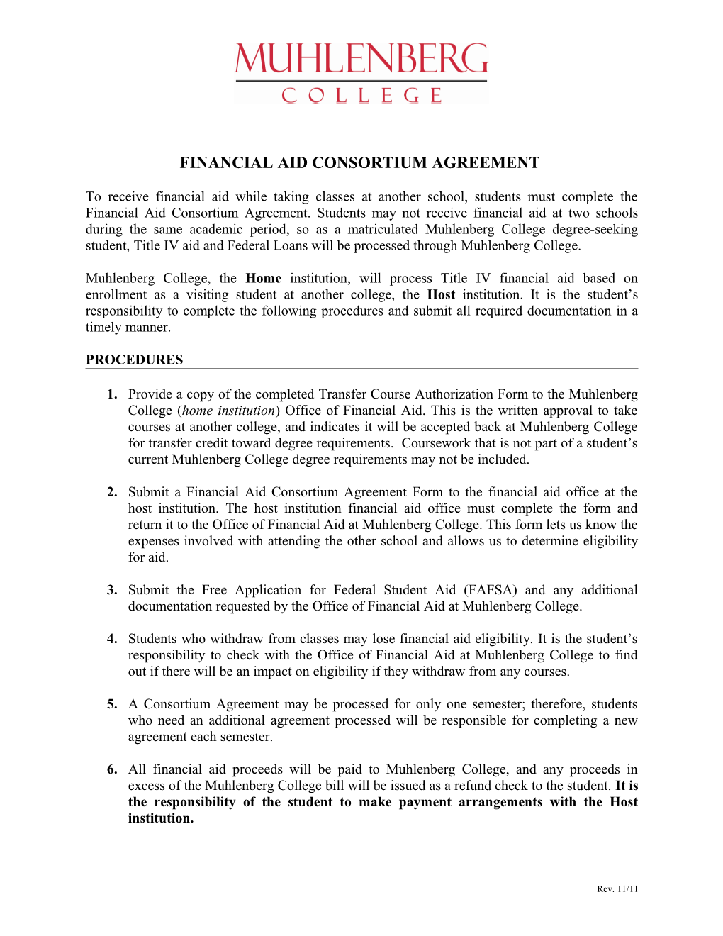 Financial Aid Consortium Agreement Procedures