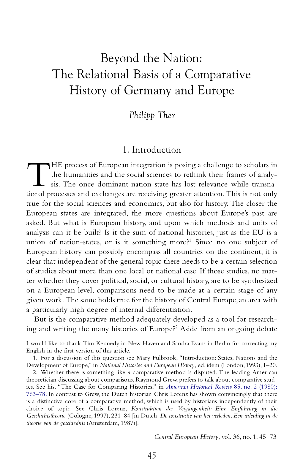 The Relational Basis of a Comparative History of Germany and Europe