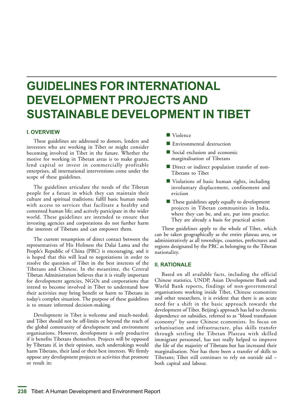 Guidelines for International Development Projects and Sustainable Development in Tibet