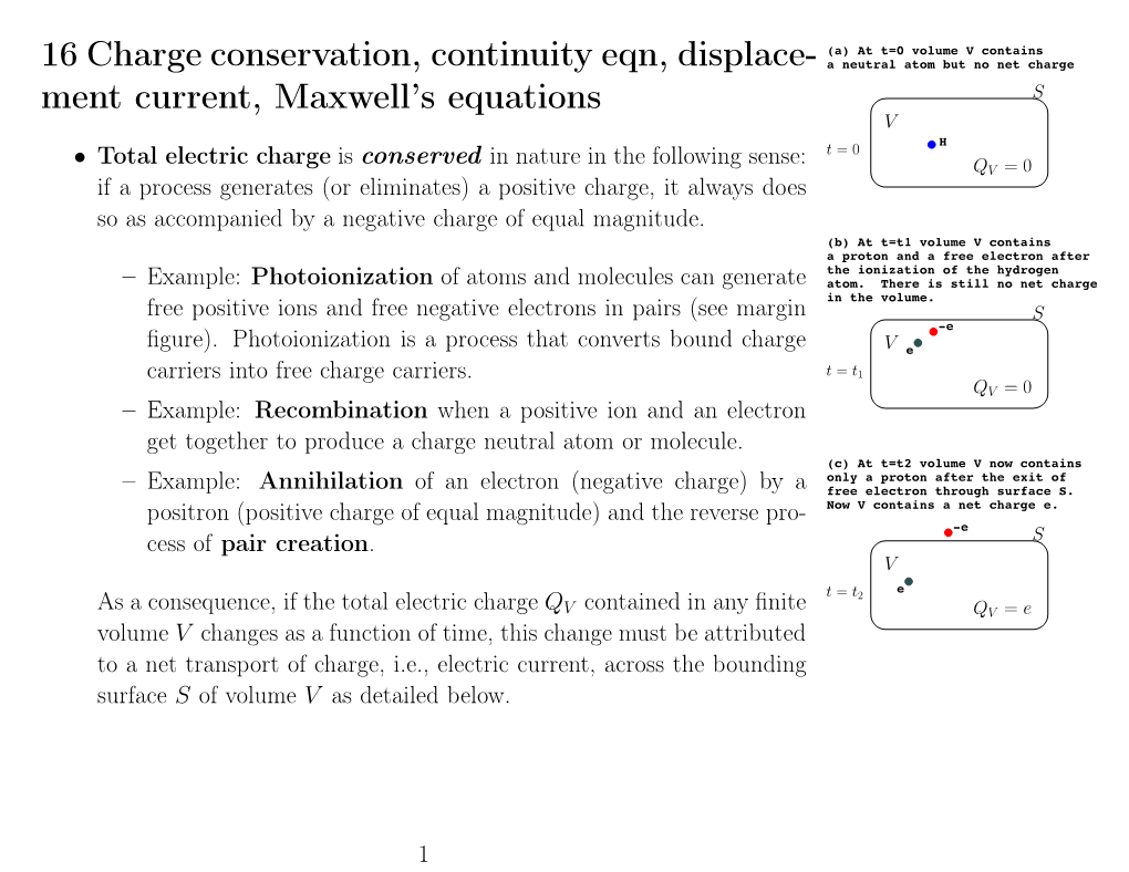 Charge Conservation, Continuity Eqn, Displacement Current, Maxwell's