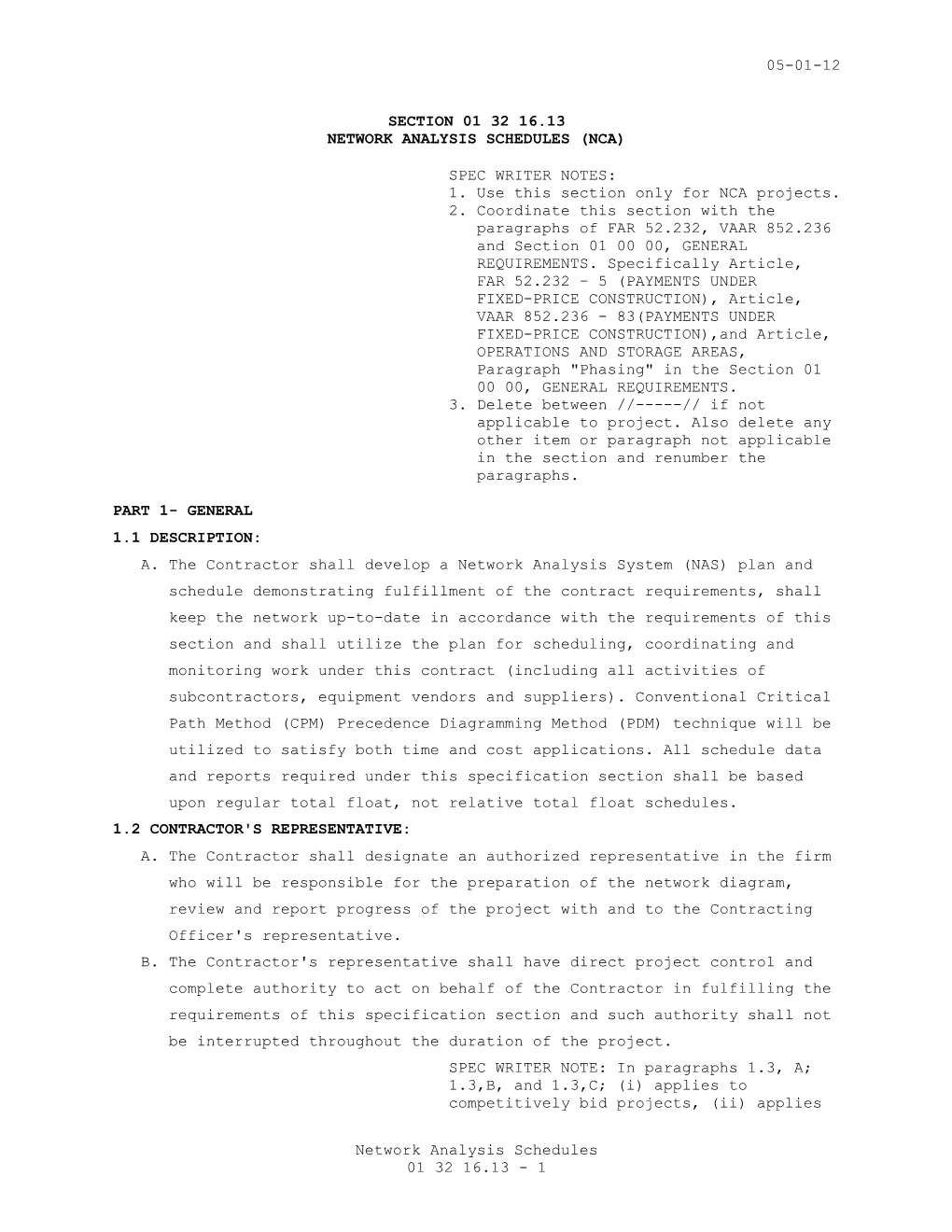 Section 01 32 16.13, Network Analysis Schedules