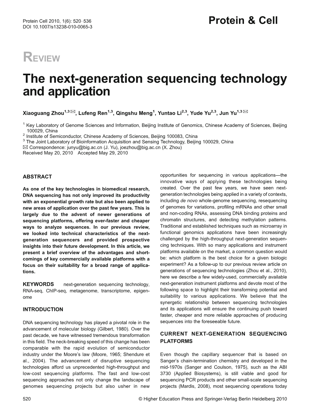 The Next-Generation Sequencing Technology and Application