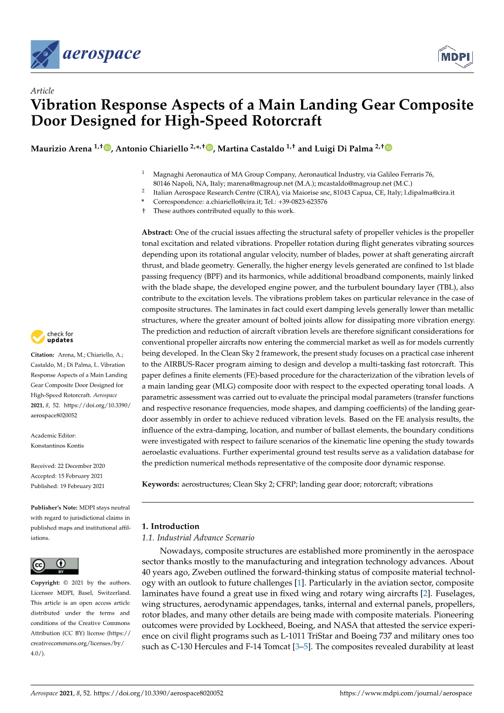 Vibration Response Aspects of a Main Landing Gear Composite Door Designed for High-Speed Rotorcraft