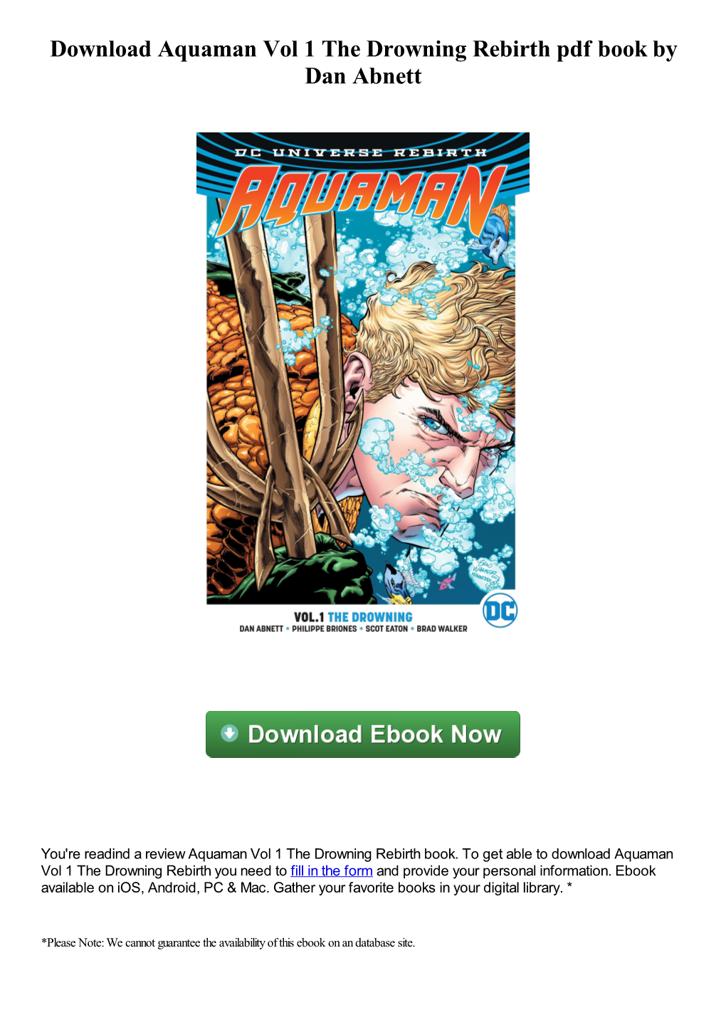 Download Aquaman Vol 1 the Drowning Rebirth Pdf Book by Dan Abnett