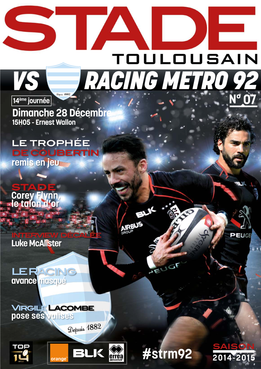 Racing Metro 92 14Ème Journée N° 07 Dimanche 28 Décembre 15H05 - Ernest Wallon