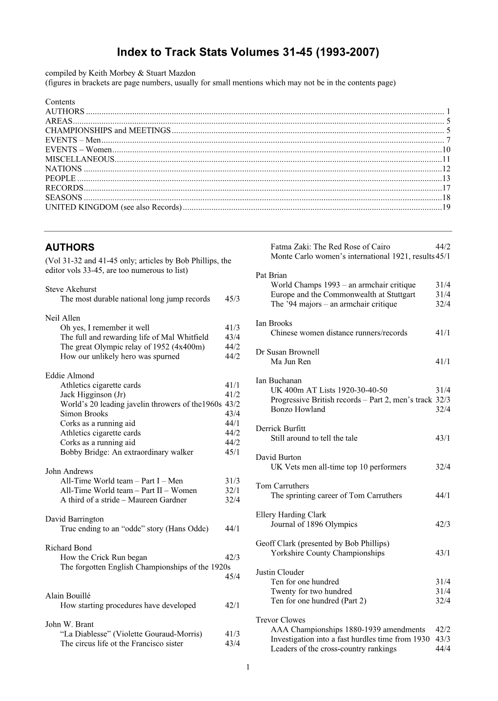 Track Stats Index