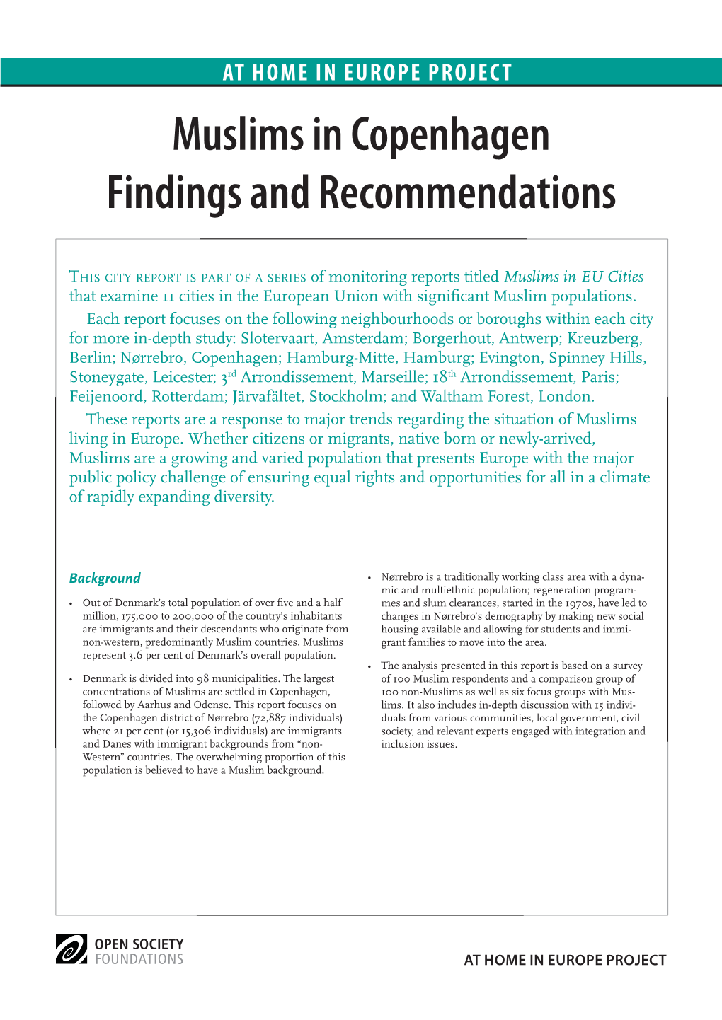 Muslims in Copenhagen Findings and Recommendations