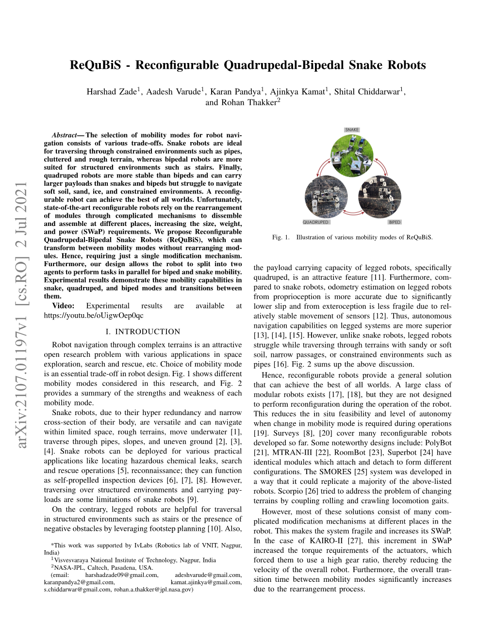 Requbis - Reconﬁgurable Quadrupedal-Bipedal Snake Robots