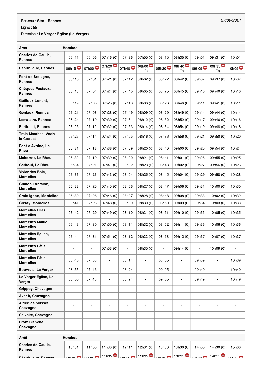 Arrêt Horaires Charles De Gaulle, Rennes 06H11 06H56 07H16 (0