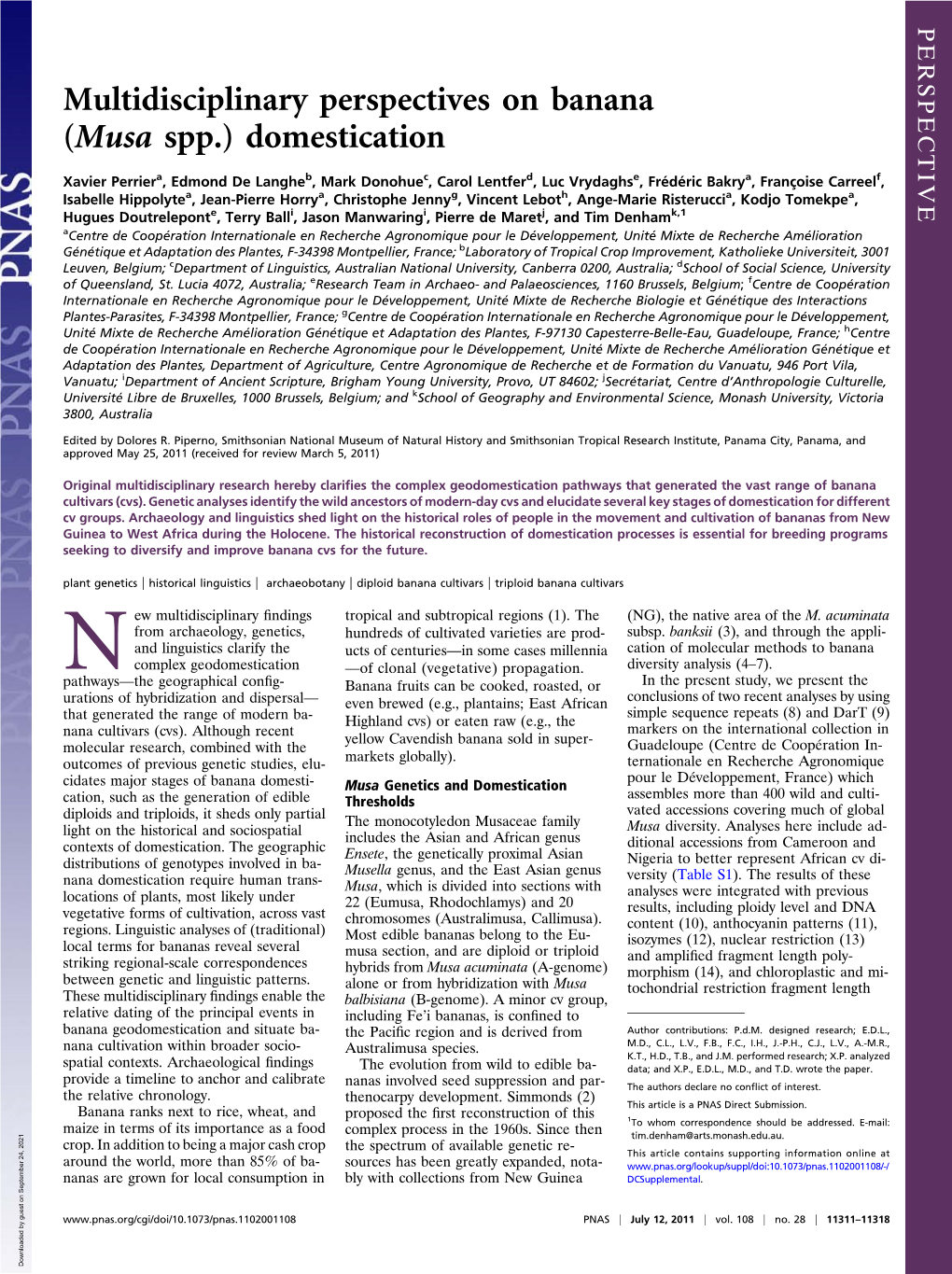 Multidisciplinary Perspectives on Banana (Musa Spp.) Domestication