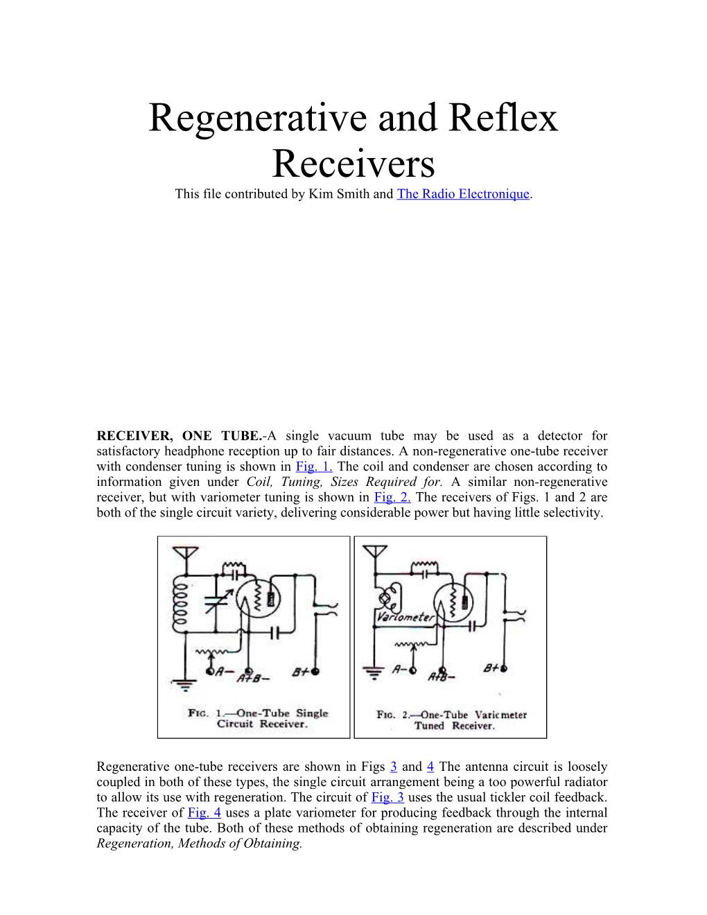 Regenerative and Reflex Receivers