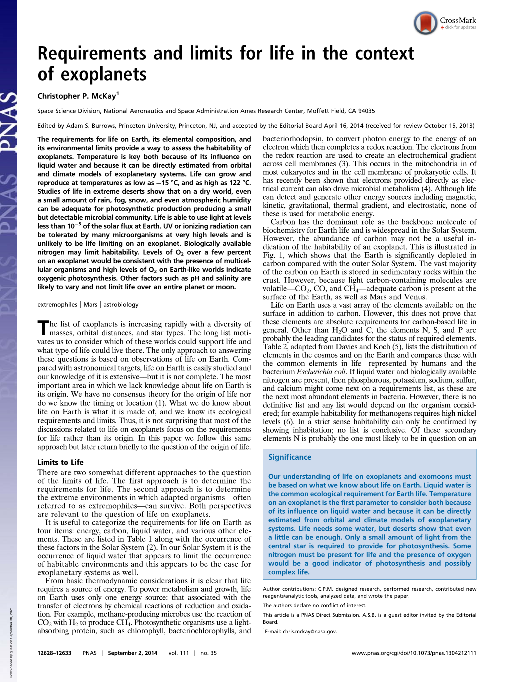 Requirements and Limits for Life in the Context of Exoplanets