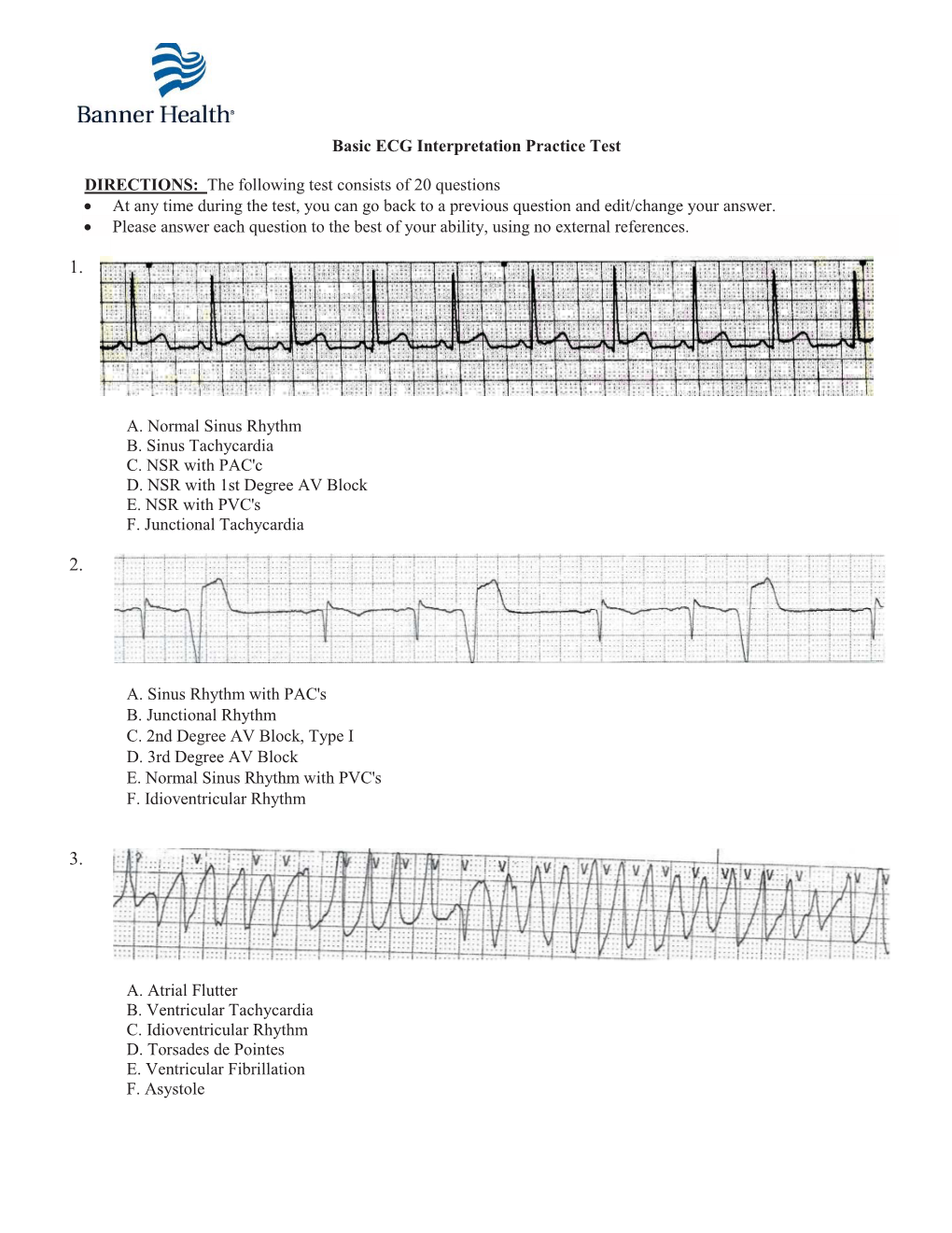 Basic ECG Interpretation Practice Test DIRECTIONS