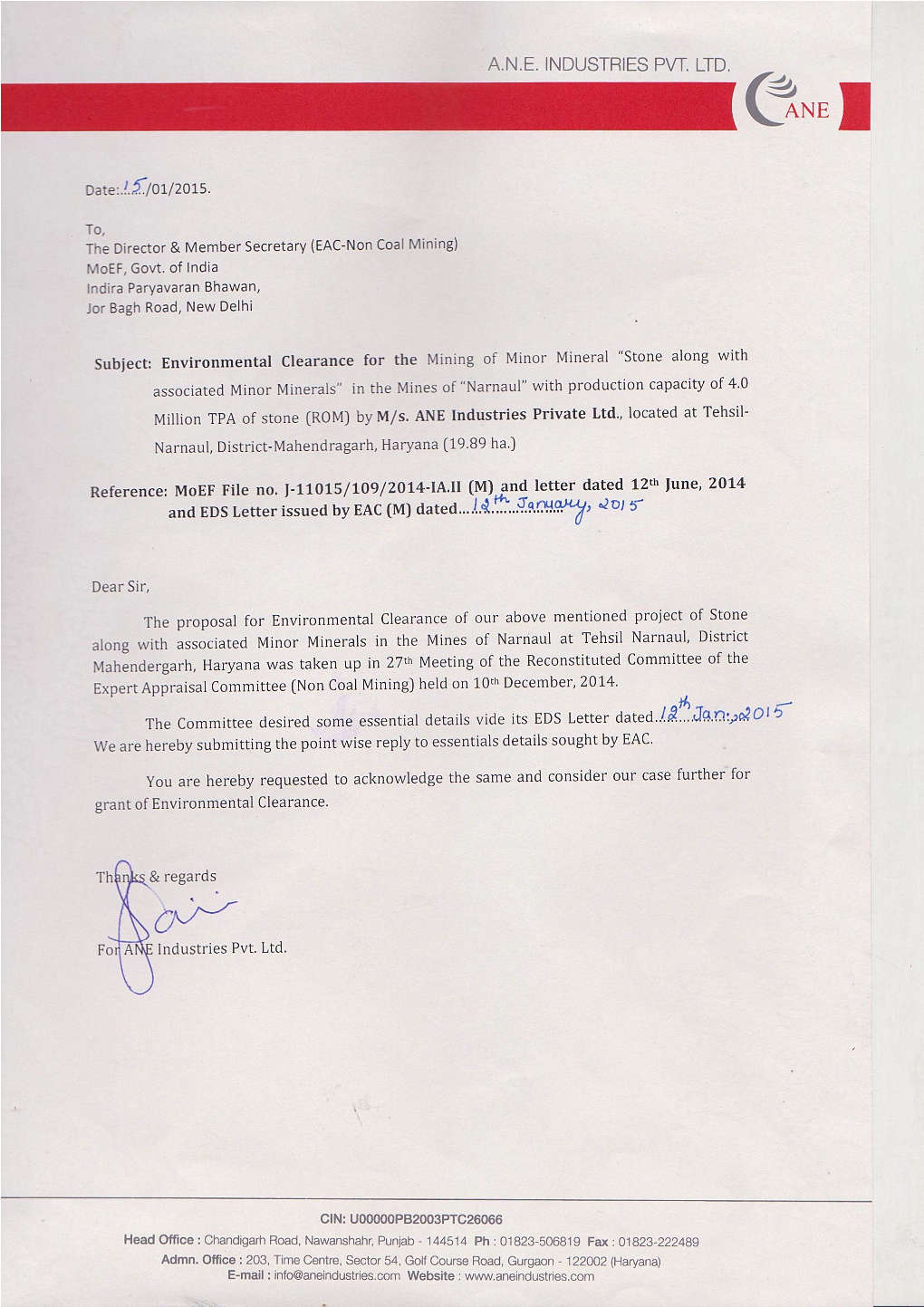 Questionnaire of Narnaul Stone Along with Associated Minor Minerals Mine Area 19.89 Ha with Production Capacity of 40,00,000 TPA