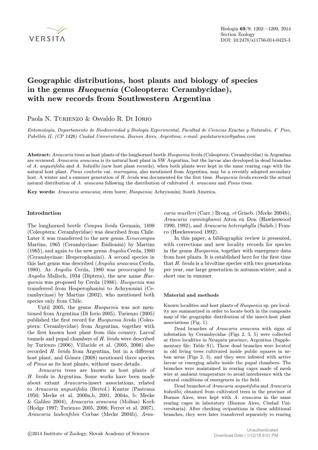 Coleoptera: Cerambycidae), with New Records from Southwestern Argentina