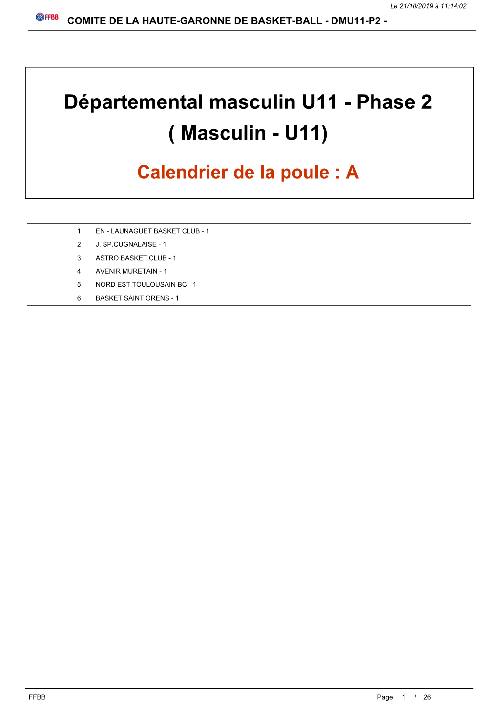 Départemental Masculin U11 - Phase 2 ( Masculin - U11)