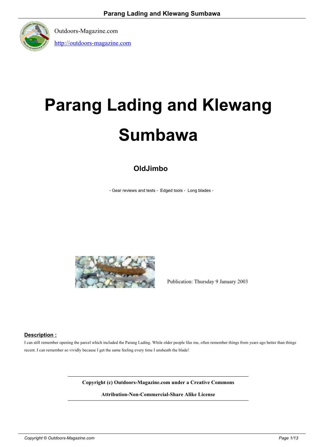 Parang Lading and Klewang Sumbawa