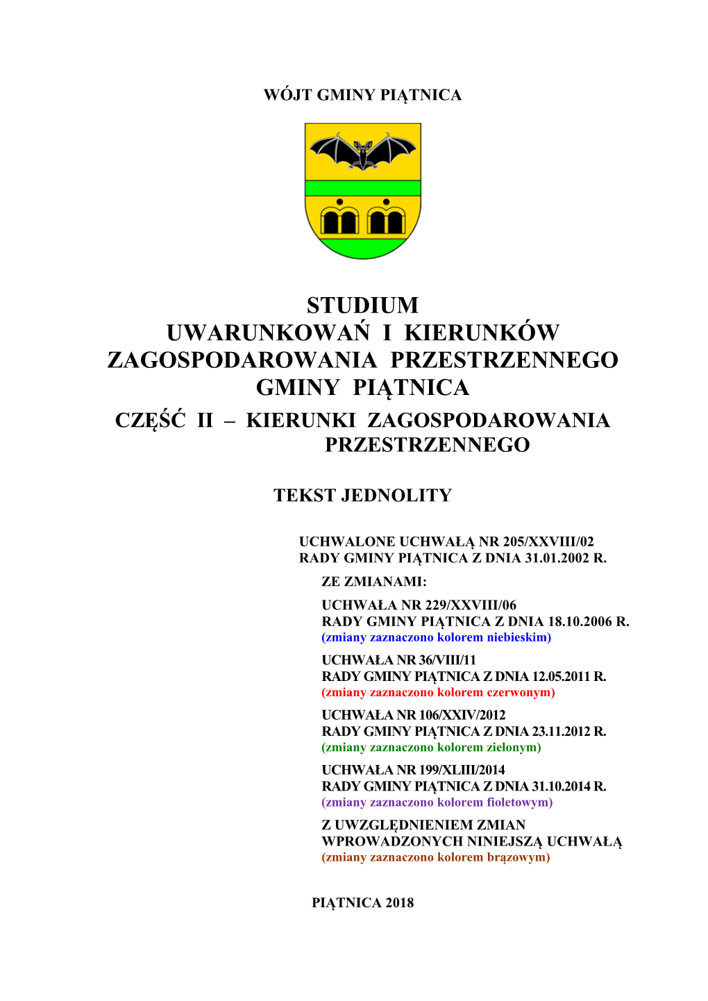 Studium Uwarunkowań I Kierunków Zagospodarowania Przestrzennego Gminy Piątnica Część Ii – Kierunki Zagospodarowania Przestrzennego