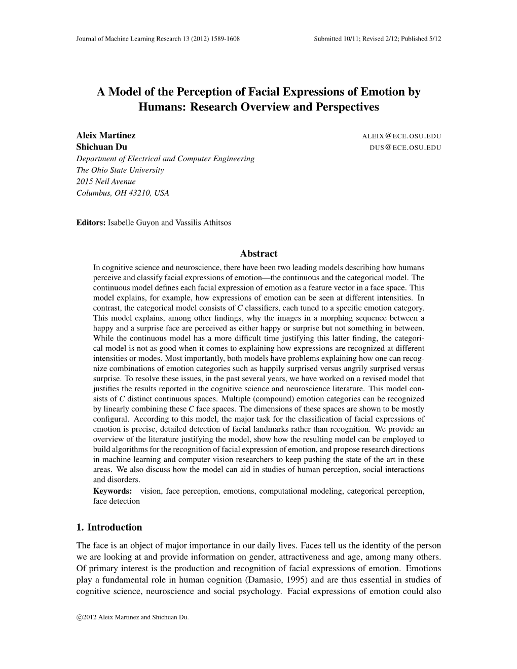 A Model of the Perception of Facial Expressions of Emotion by Humans: Research Overview and Perspectives