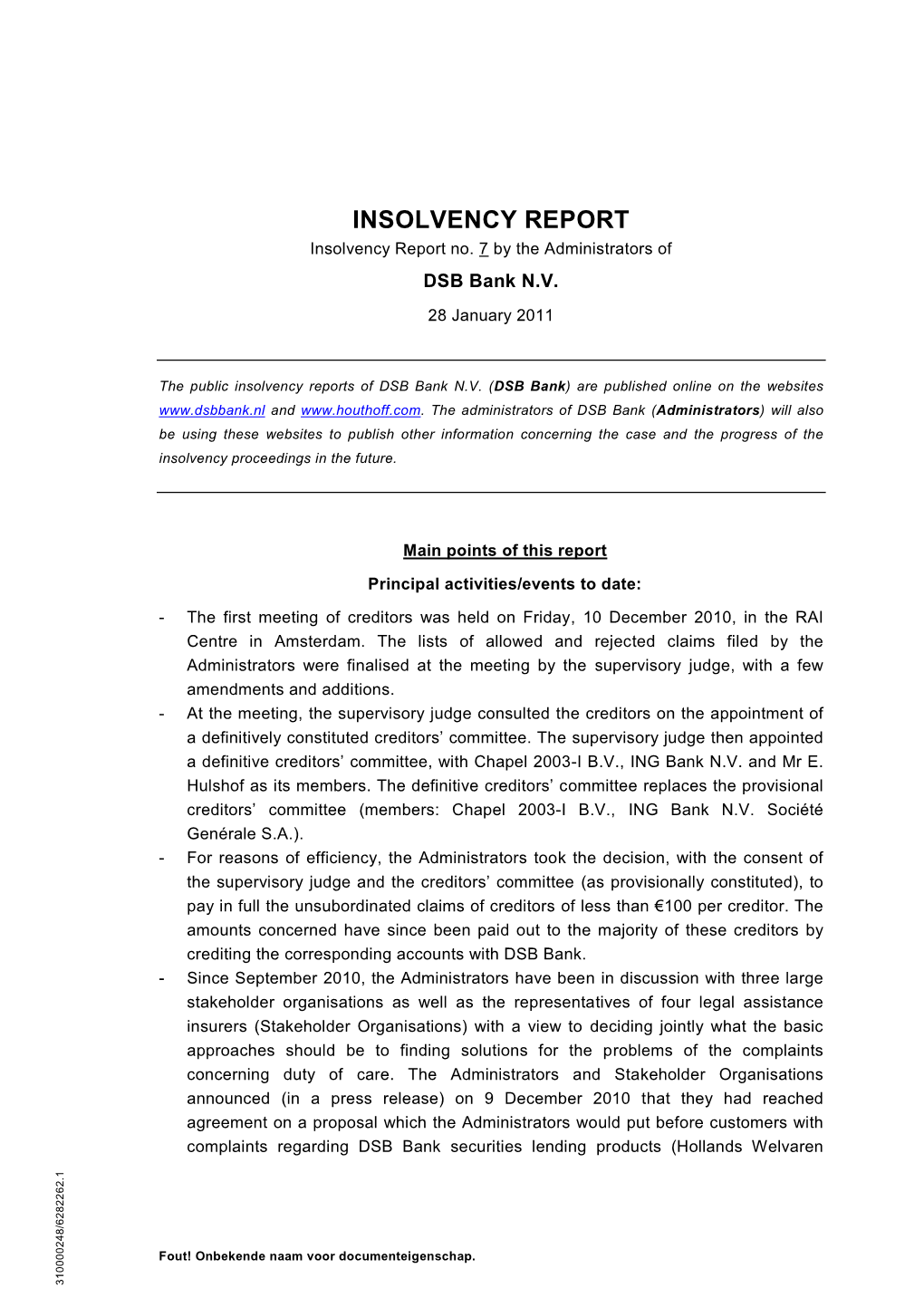 INSOLVENCY REPORT Insolvency Report No