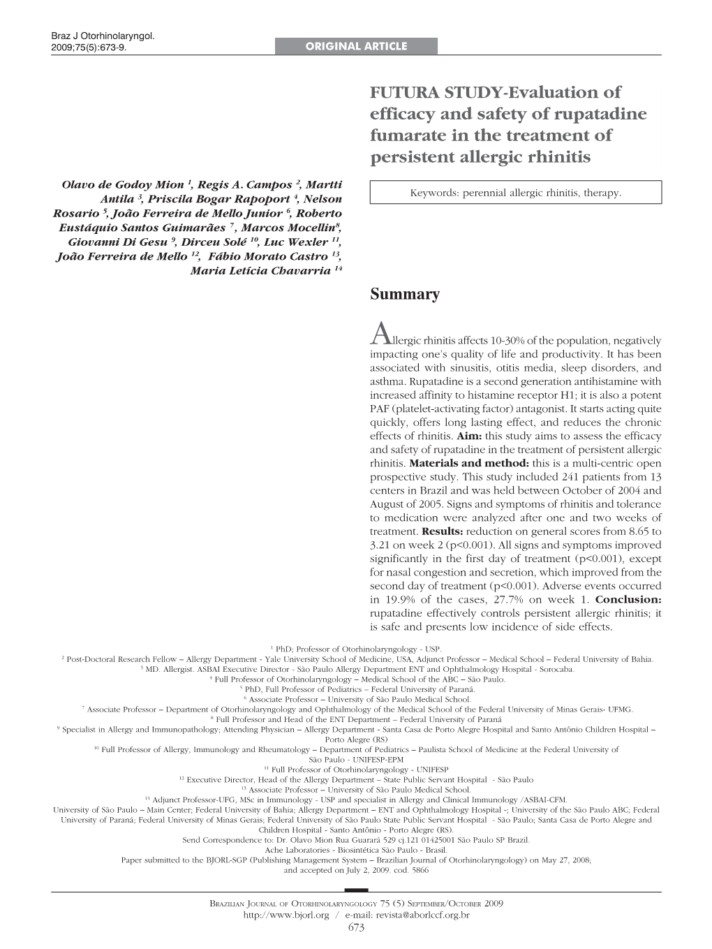 FUTURA STUDY-Evaluation of Efficacy and Safety of Rupatadine Fumarate in the Treatment of Persistent Allergic Rhinitis