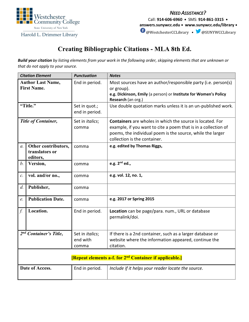 Creating Bibliographic Citations - MLA 8Th Ed