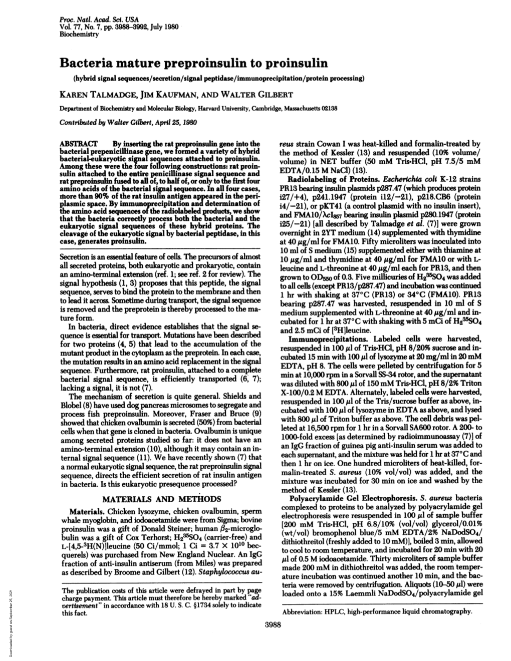 Bacteria Mature Preproinsulin to Proinsulin