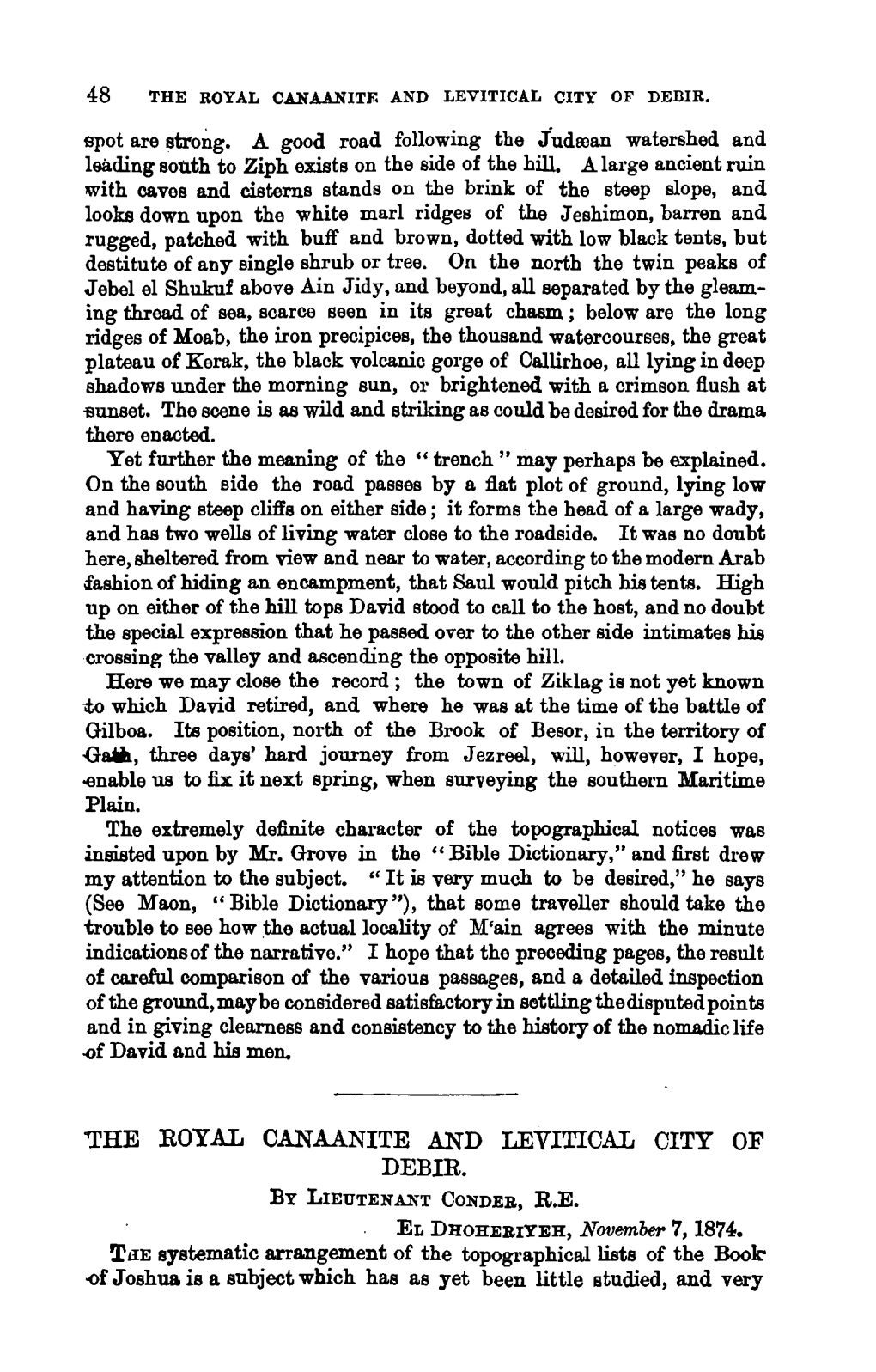 'The Royal Canaanite and Levitical City of Debir. by Lieutenant Conder, R.E