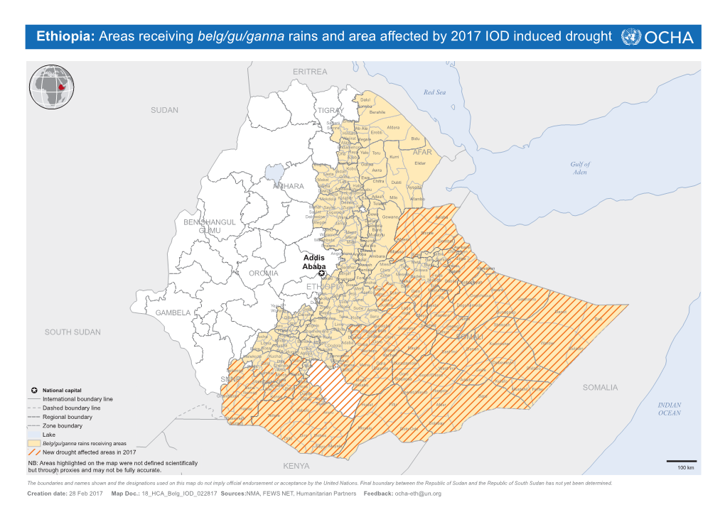 Ethiopia: Areas Receiving Belg/Gu/Ganna Rains and Area Affected by 2017 IOD Induced Drought