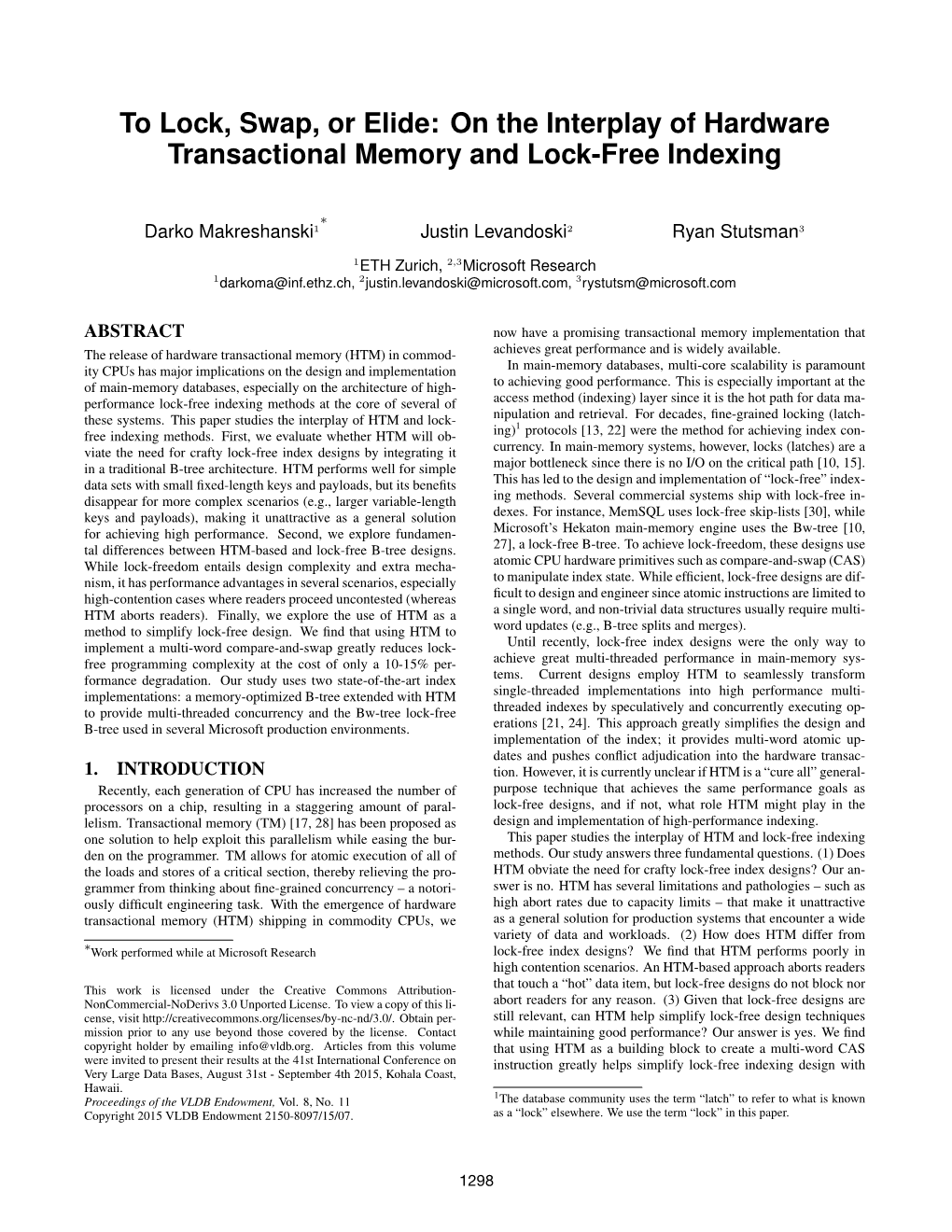 To Lock, Swap, Or Elide: on the Interplay of Hardware Transactional Memory and Lock-Free Indexing