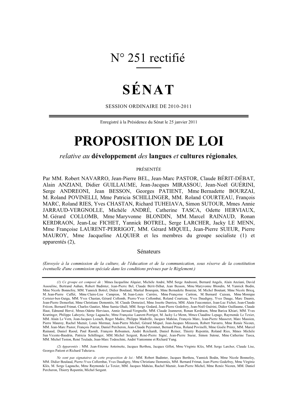 Sénat Proposition De