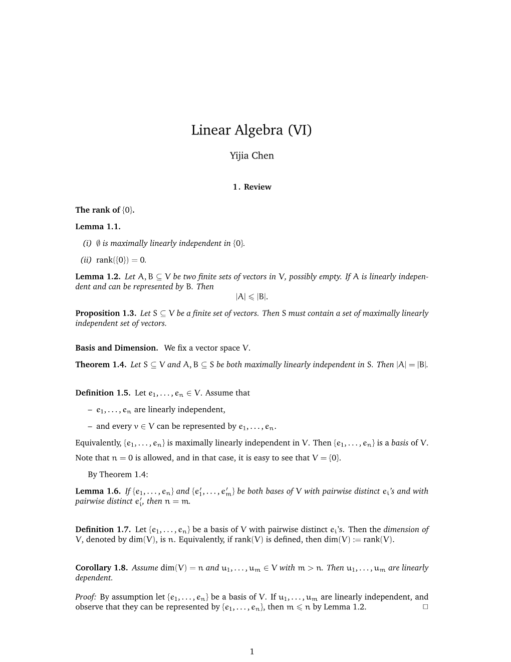 Linear Algebra (VI)