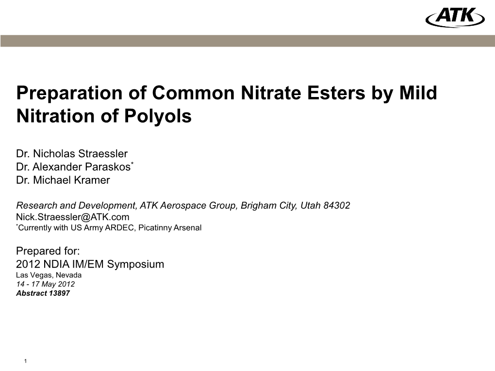 Preparation of Common Nitrate Esters by Mild Nitration of Polyols