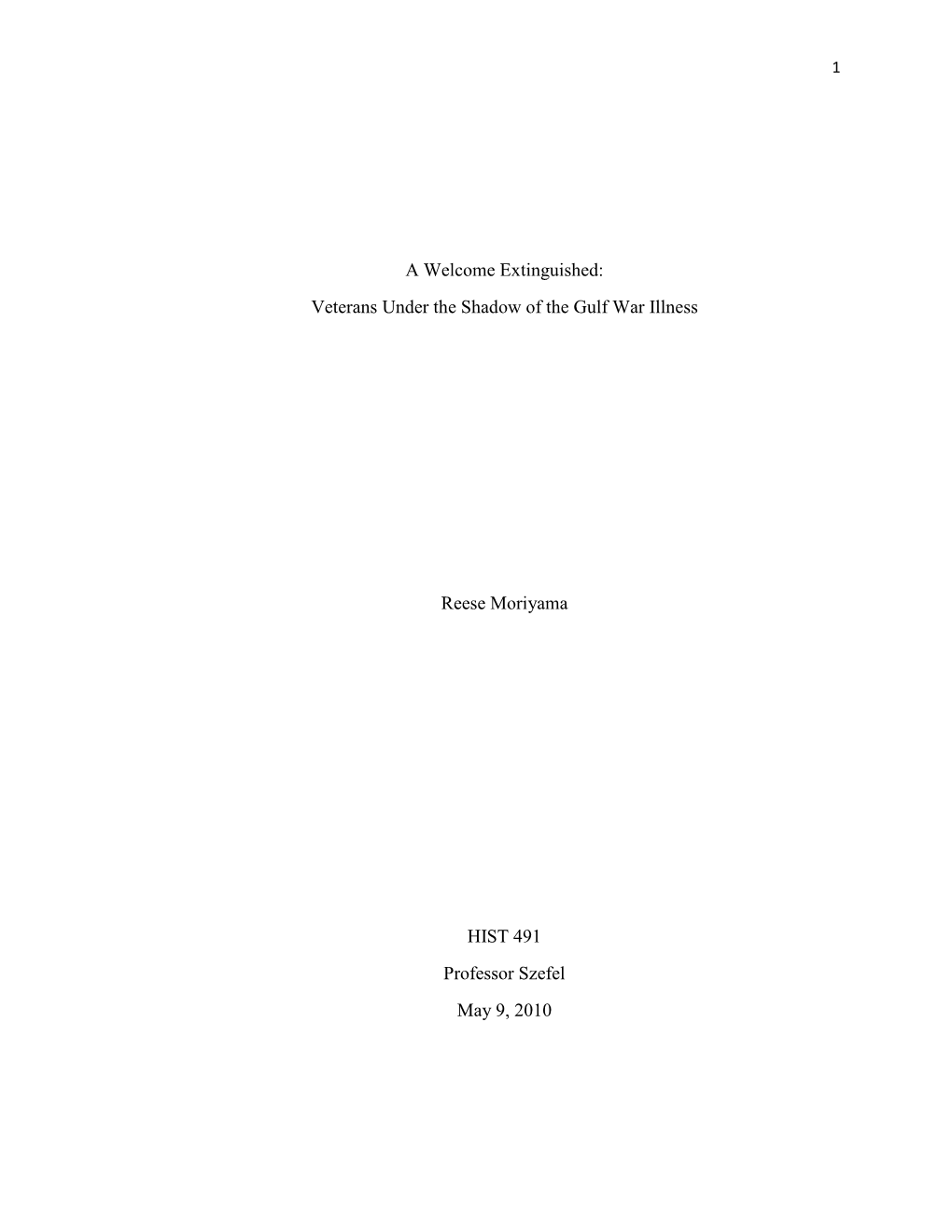 Veterans Under the Shadow of the Gulf War Illness Reese Moriyama