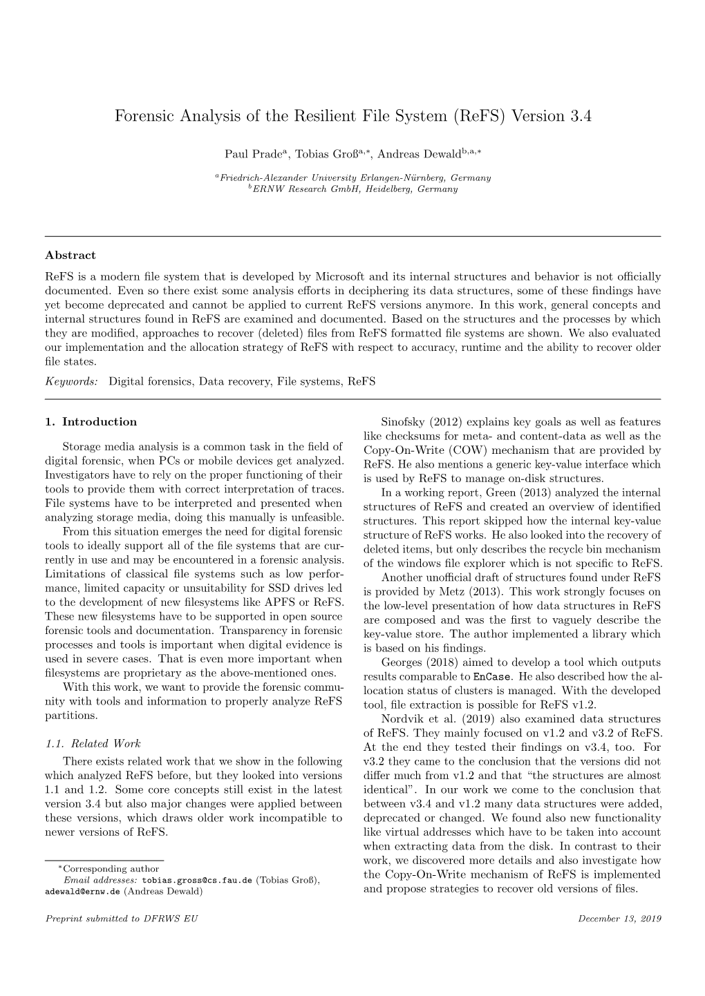 Forensic Analysis of the Resilient File System (Refs) Version 3.4