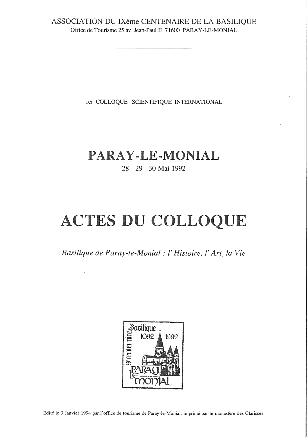 Actes Du Colloque