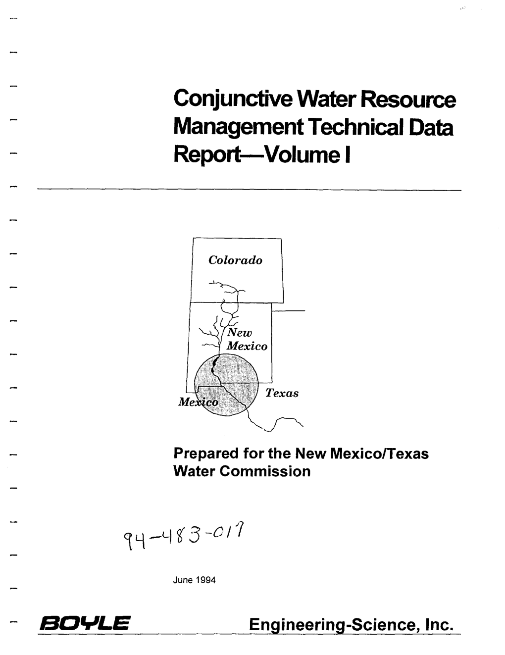 Conjunctive Water Resource Management Technical Data Report-Volume I