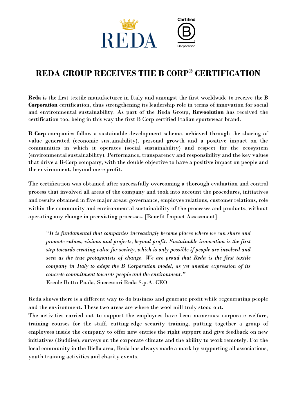 Reda Group Receives the B Corp® Certification