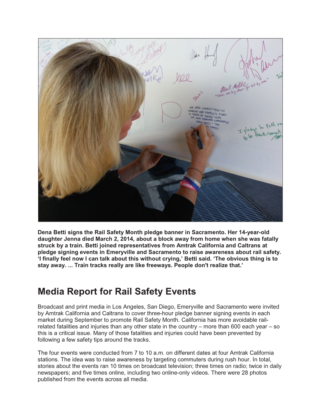 Media Report for Rail Safety Events