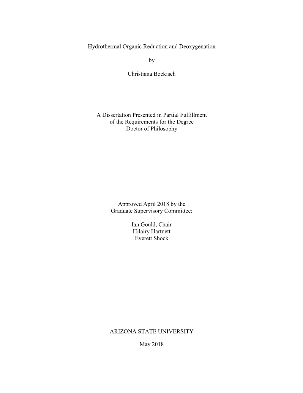 Hydrothermal Organic Reduction and Deoxygenation